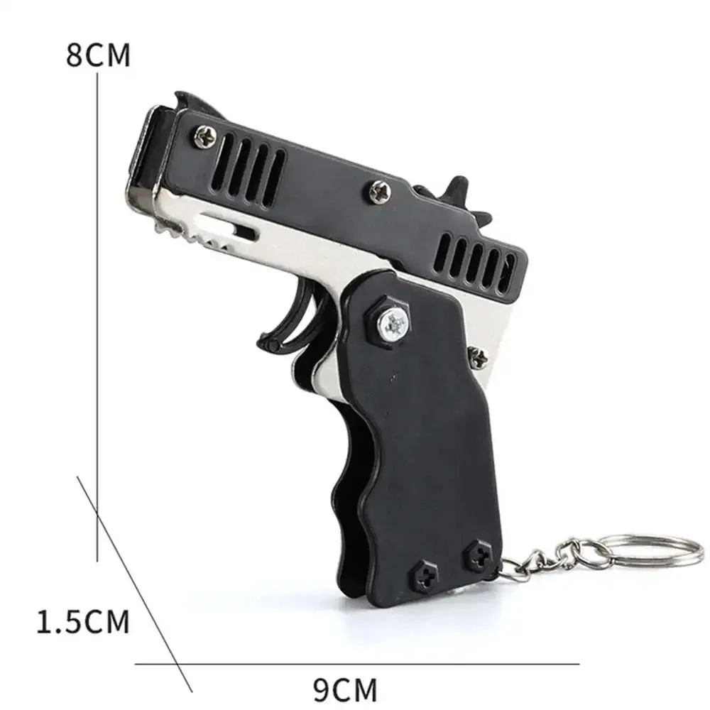 1PCS Keychain Gun 60 Rubber Bands Rubber Band Gun Shooting Pistol Alloy Kid Outdoor Party Metal Gun Gift Boyfriend Gift Funny