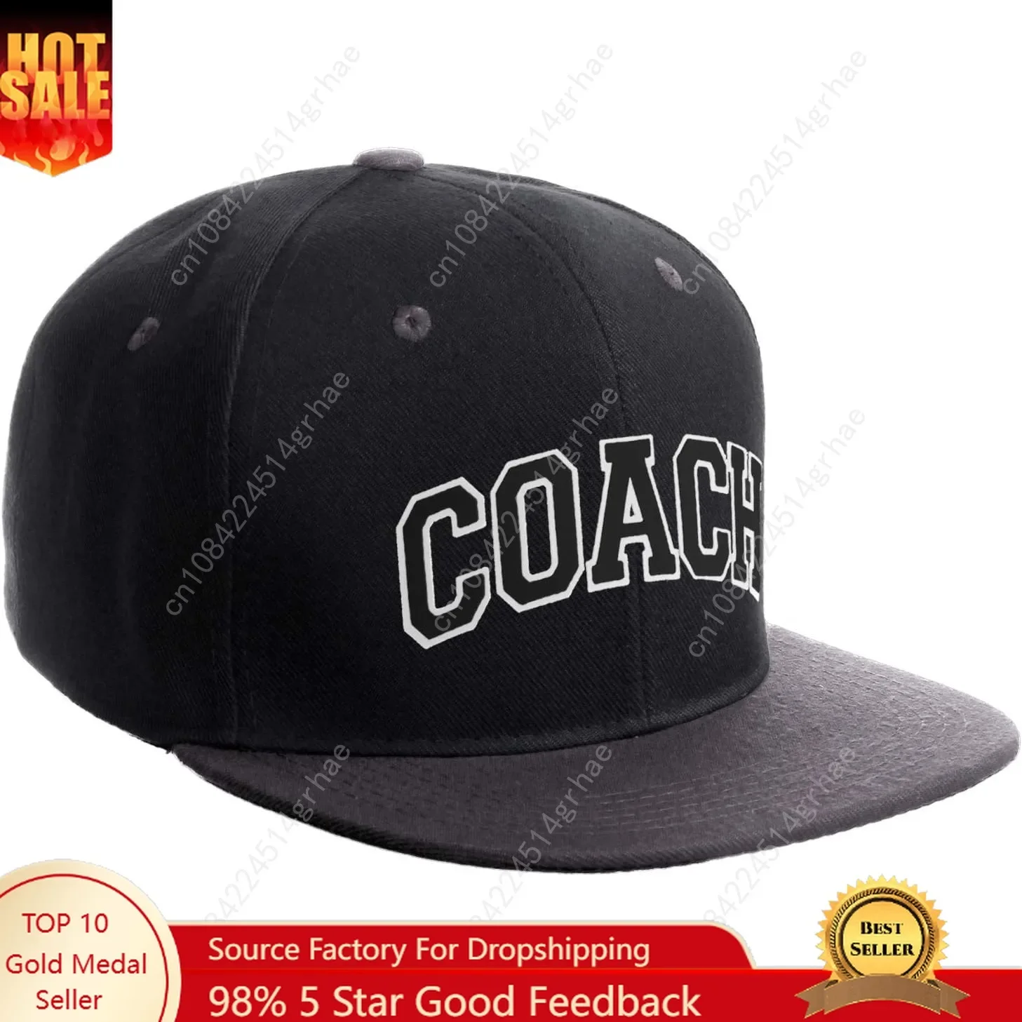 

Original Team Coach Snapback Hat Classic Layered Arched Letters Flat Bill Cap