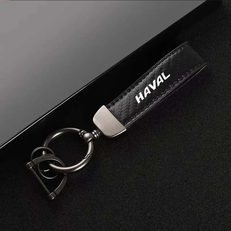 

For Haval H1 H2 H3 H6 H7 H9 M6 F7X Carbon Fiber Leather Car Key Fob Decoration and Car Keychain with Horseshoe Clasp
