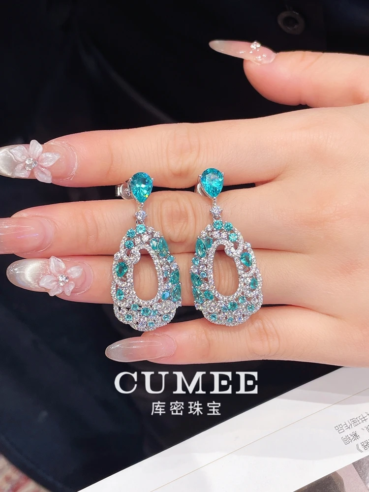 

CUMEE New Chinese Style Summer Beautiful Single Product Artificial Paraida Color Drop Earrings. Silver-plated Gold