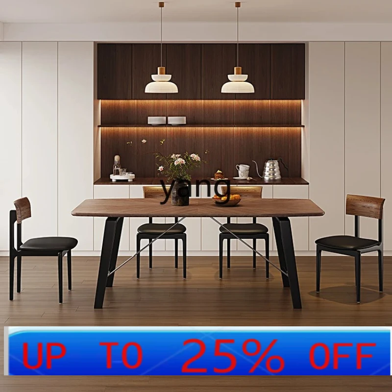 

LH antique square wood grain rock slab dining table small apartment household simple dining table and chair combination