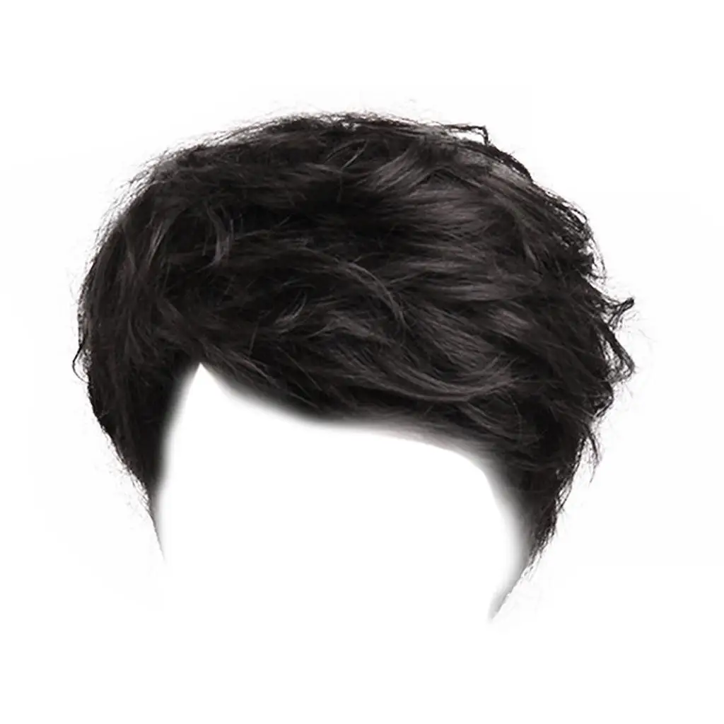 Man Wigs Human Hair Short Black Wavy Wig Hairpice Toupee Resistant 22cm