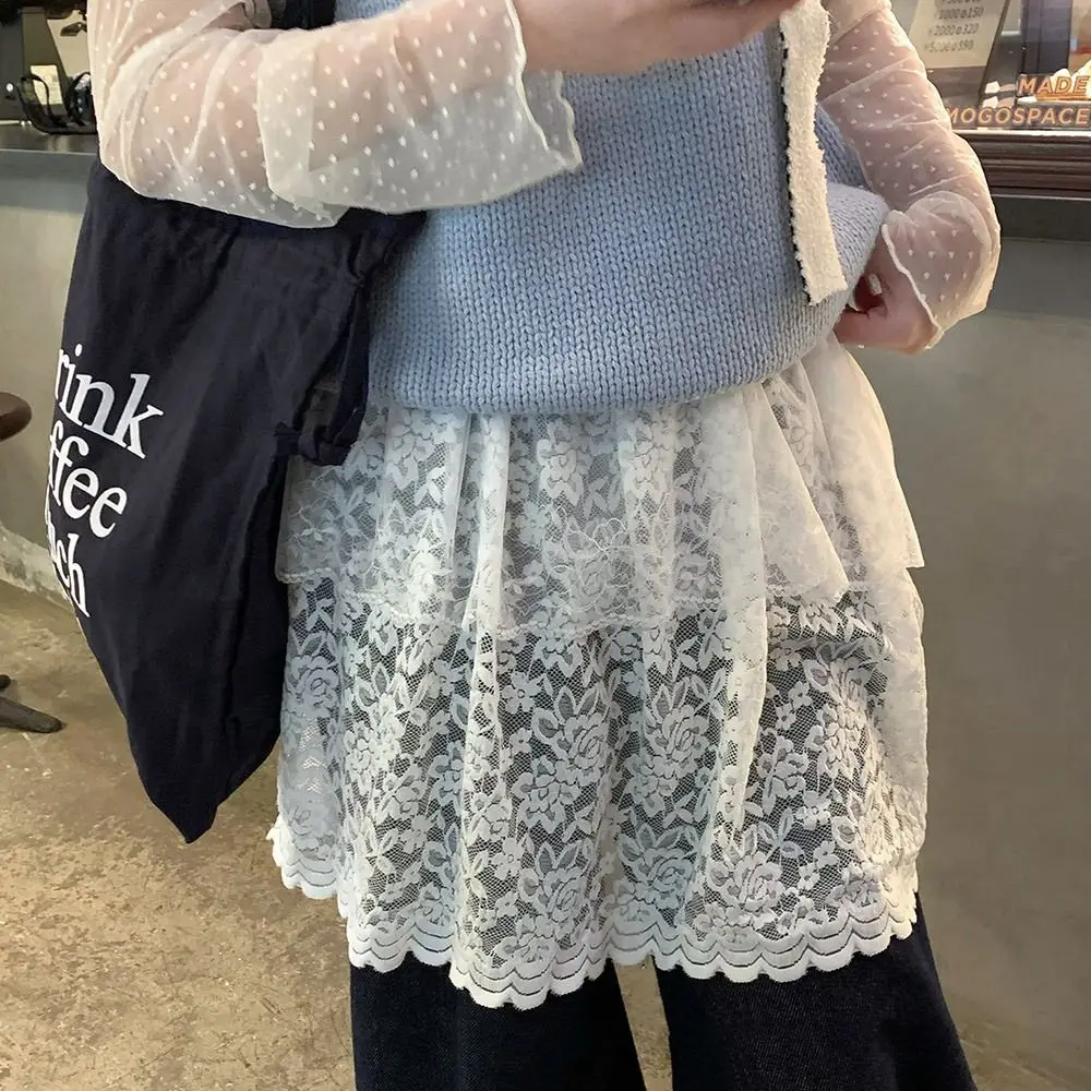 

Новая мини-юбка с вышивкой цветов и кружевом, двухслойная, прозрачная, с длинной кружевной отделкой, короткая юбка для женщин и девушек