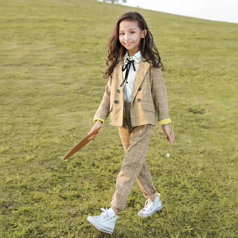 Girls Coat +Pants Kids Suits 2PCS/Set 2024 Cute Spring Autumn Cotton Teenagers School Uniforms Cotton Children Clothing