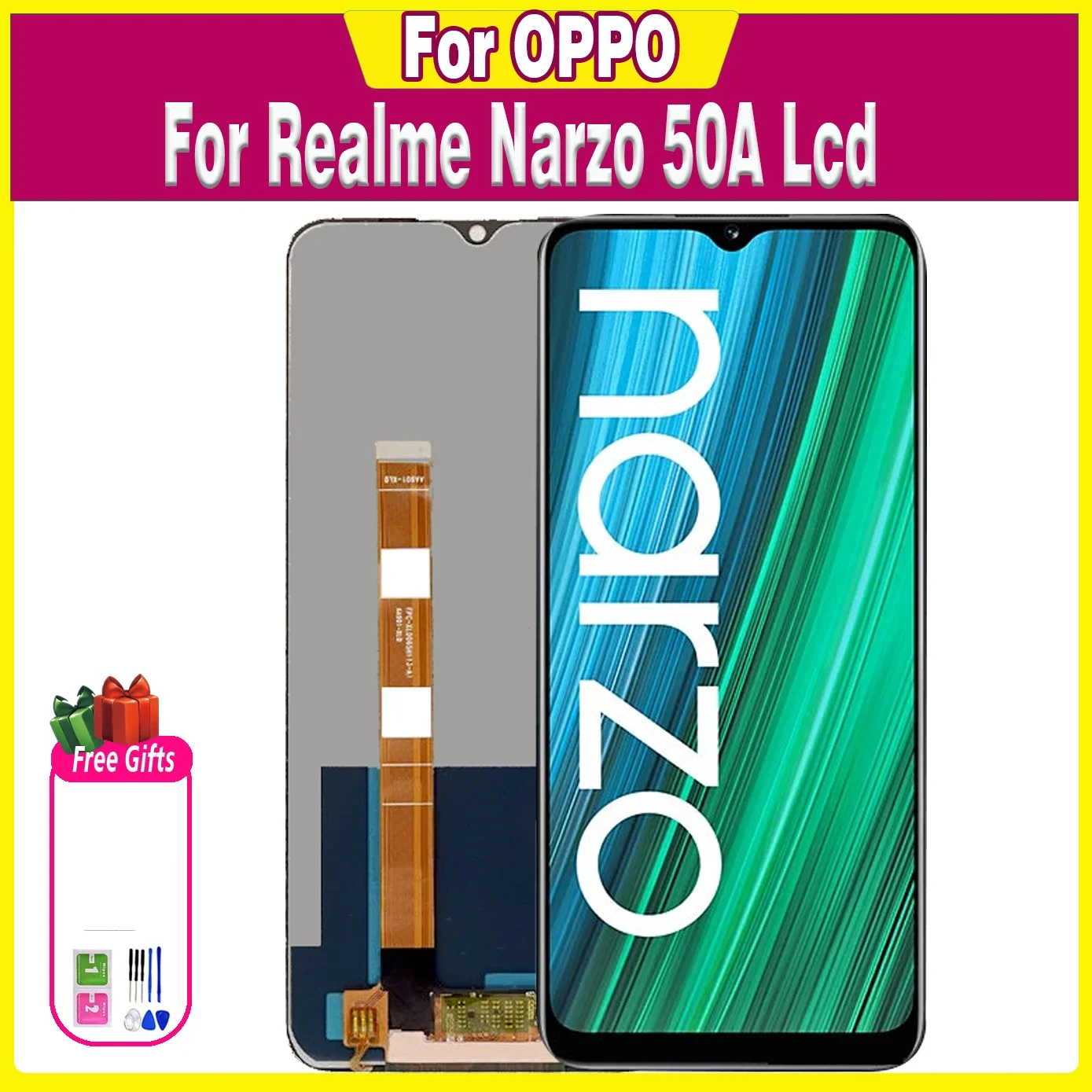 

6,5 "100% протестированный ЖК-дисплей для Realme Narzo 50A RMX3430 дисплей с рамкой сенсорный экран Запасные части дигитайзер в сборе