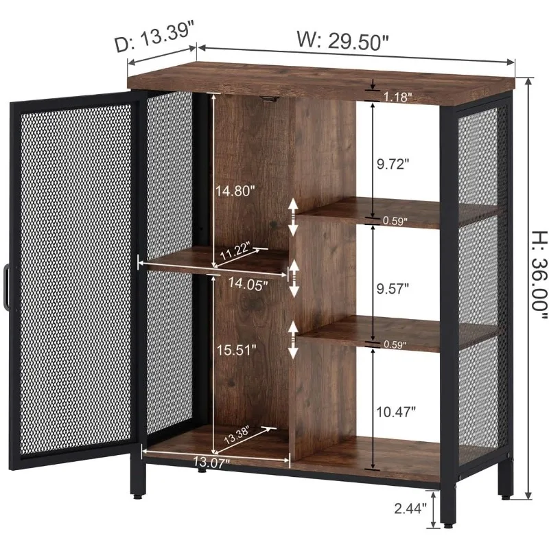 Small Storage Cabinet for Kitchen and Entryway, Farmhouse Style Industrial Buffet with Adjustable Shelves