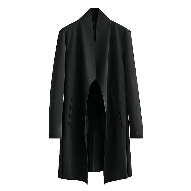 Idopy Korean Fashion Men`s Punk Style Black Jacket Hip Hop Long Cardigan Gothic Coat Sweatshirts Cape Cloak