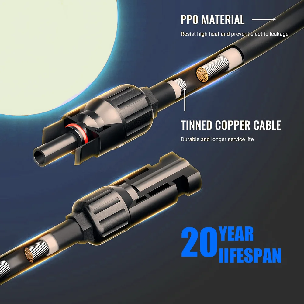 Solar Y Connector Solar Panel Parallel Connectors Extra Long 1 to 6 Solar Connector Solar Cable Wire Plug Tool Kit