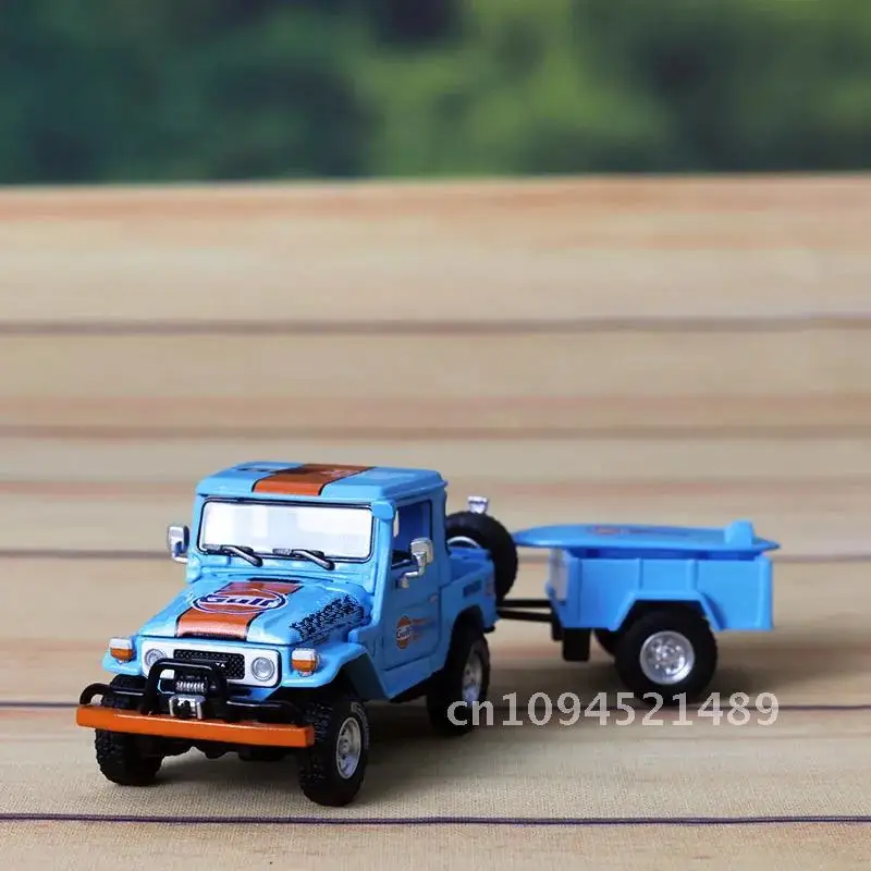 RM 1:64 Cooluze Gulf FJ40 pickup truck with trailer skateboard model