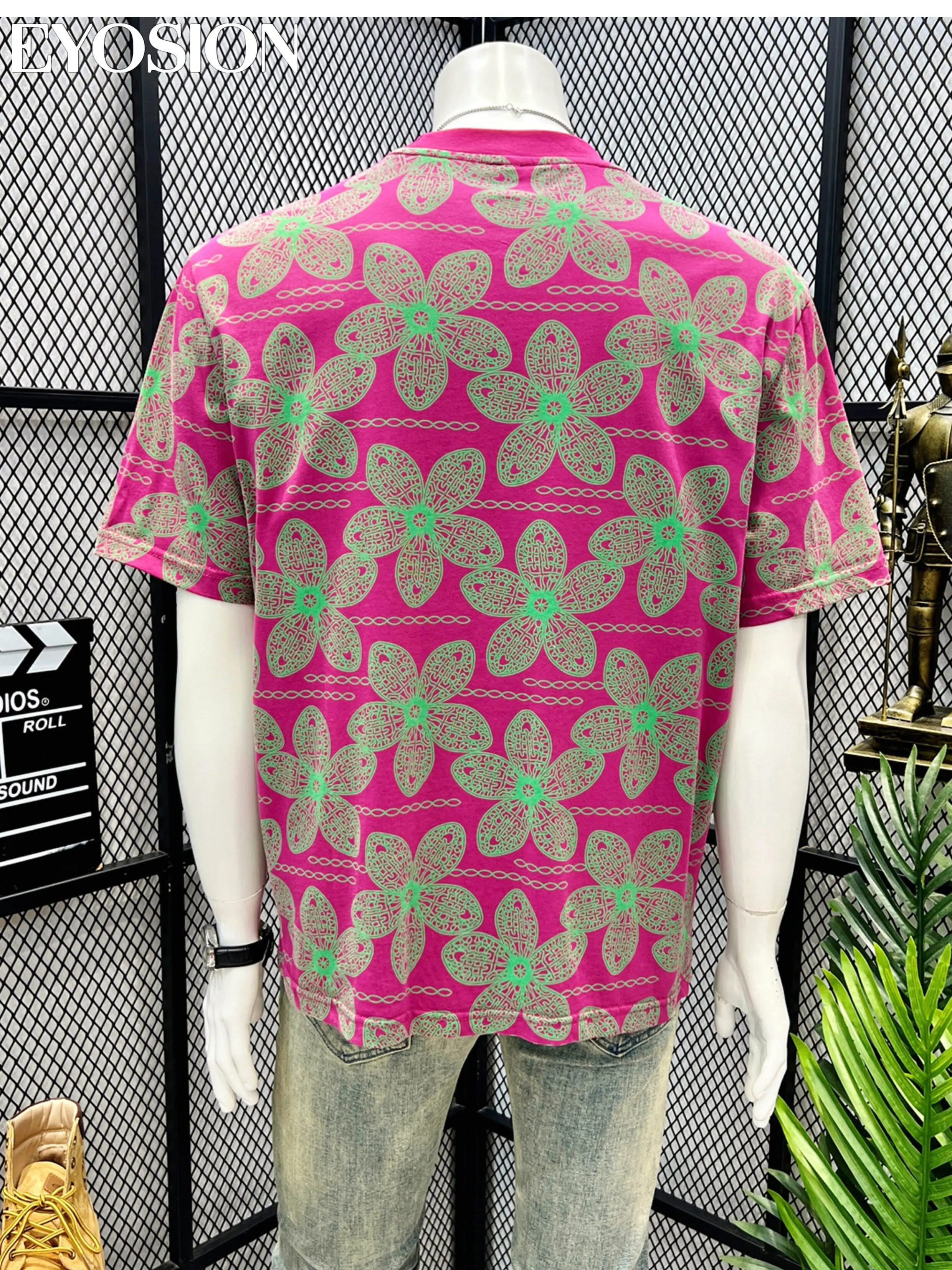 2026 Summer New Men's T-shirt Designer Colorful Full Floral Flower Print High Quality Cotton Round Neck Short Sleeve Tee