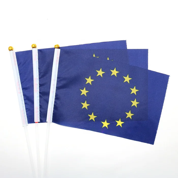 

100pcs European Union hand Flag 14*21cm Polyester Printing EU European Union Hand waving Flag with plastic flagpole