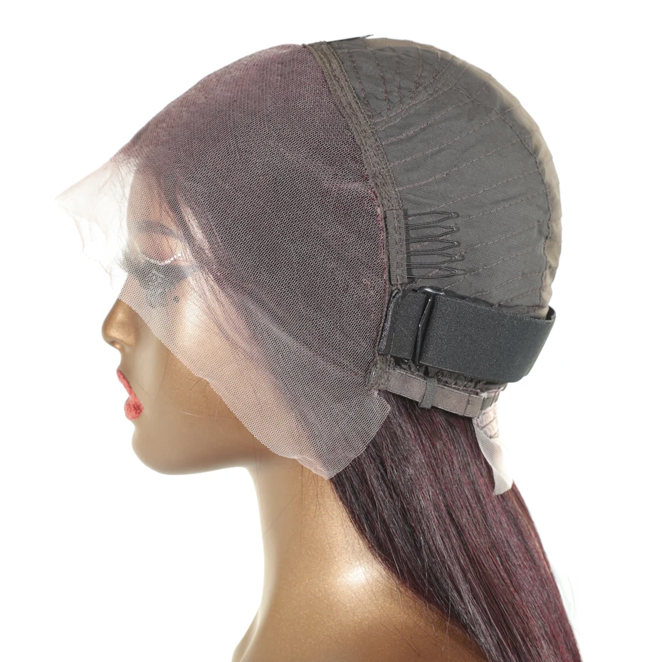 99J الفيتنامية 100% شعر الإنسان الدانتيل الجبهة الباروكات العظام مستقيم أحمر داكن 13x6 كبير الدانتيل الباروكة الأمامية الأصلي مزدوجة تعادل شعر مستعار 250% #6