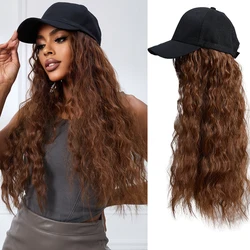 Hat Wig For Women With Curly Hair Extensions, Synthetic Wave Wig Hat Adjustable Black Baseball Hat Wig