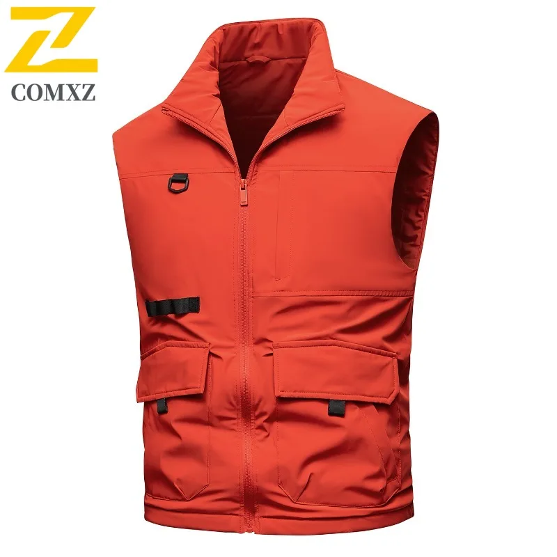 

COMXZ 2025 New Softshell Vest Autumn Winter Fleece Snow Skiing Jacket Men Plus Size Thermal Workwear Techwear Windproof Vests