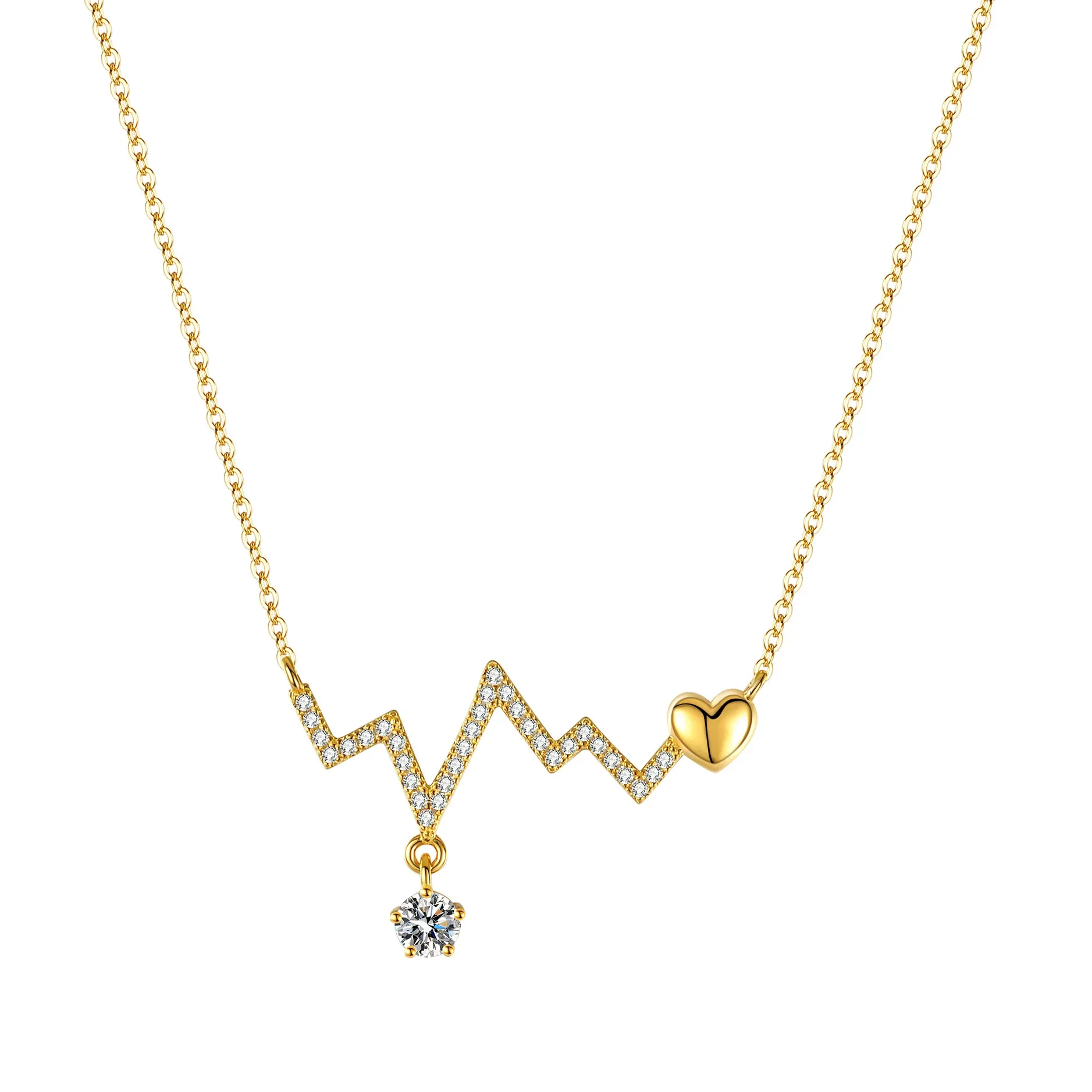 

925 sterling silver pendant 1 carat mozzarella diamond necklace women's fashion wave electrocardiogram heart shape14K gold