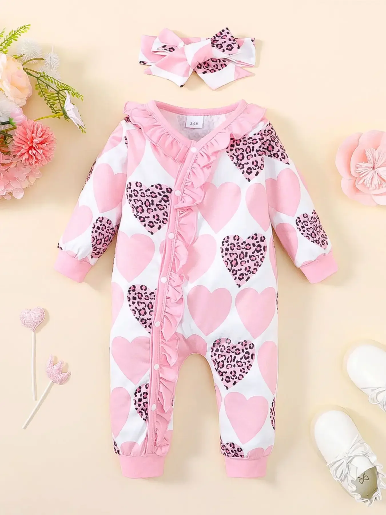 Winter Newborn Infant Baby Girls Romper Leopard and  Heart-shaped   Printing  Long Sleeve  Kids Soft Fashion Baby Clothing