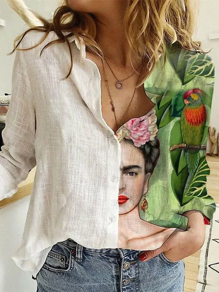 Women Spring And Autumn Long Sleeve Turn-down Colla Shirts Fashion Print Loose Relaxed Comfortable Elegant Commuter Blouses Tops
