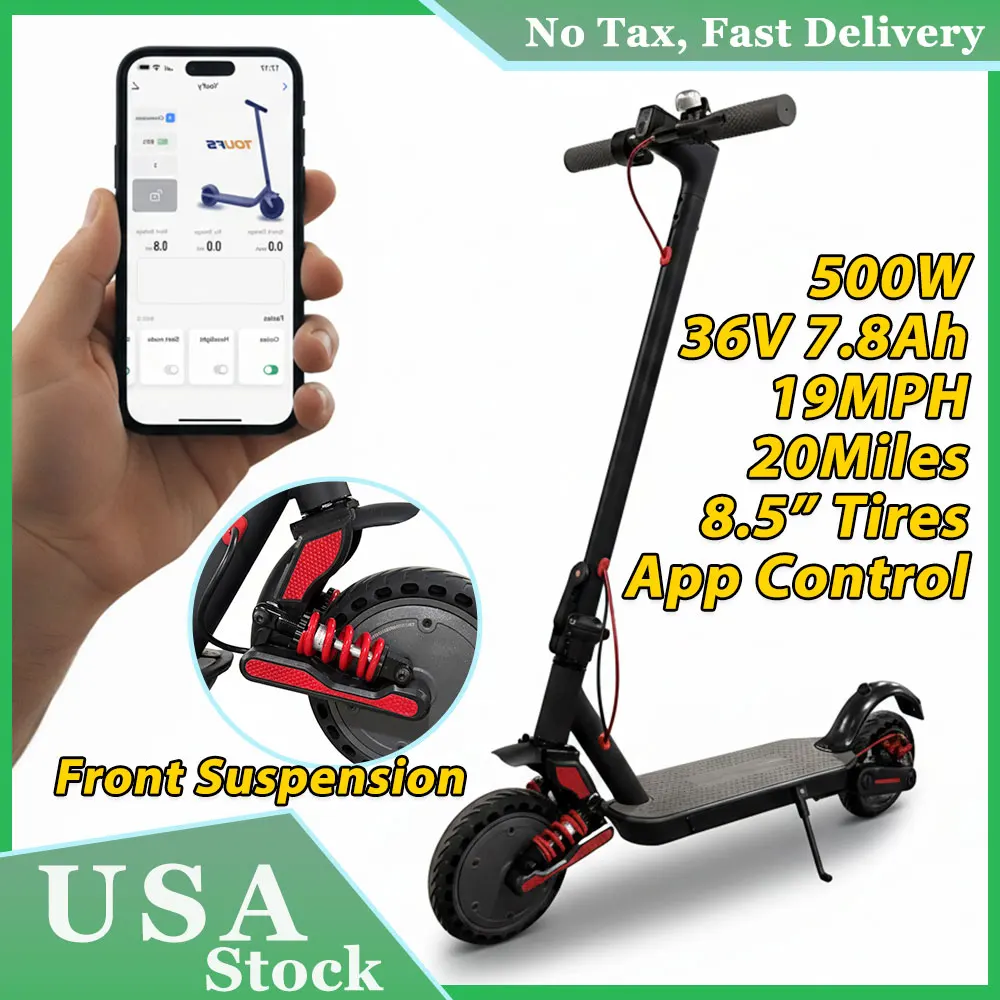 

Electric Scooter with Suspension 10in Tires 500W Motor 19 Mph E Scooter with Smart APP Control for Commuting Teenager Adults