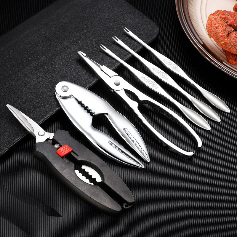 

6Pcs Stainless Steel Crab Forks Set Crab Pliers Shellfish Fruit Forks Lobster Clamp Pliers Clip Kitchen Gadgets Seafood Tools