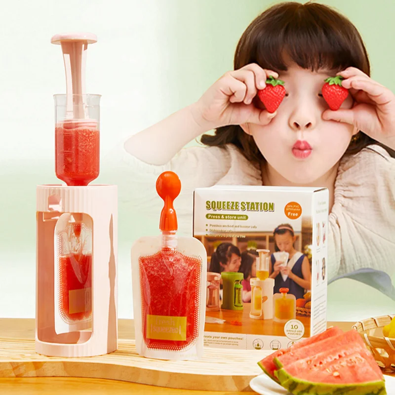 

Portable Puree Extruder Reusable Squeeze Pouches Food Storage Bag for Kids Squeeze Puree Fruit Extruder Manual Baby Food Storage