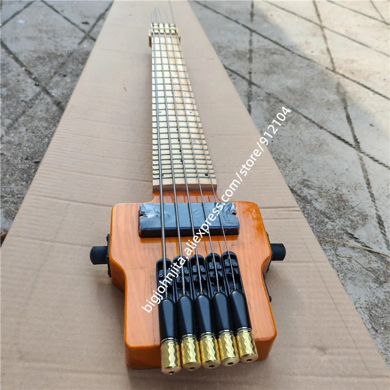 Portable Mini 5 Strings Headless Electric Bass Guitar,Ash Body&Maple Fretboard Black Hardware scale length 500mm  BJ931
