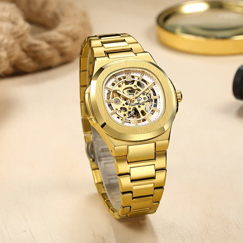 Reloj mecánico automático para hombre, cronógrafo de negocios, cronógrafo dorado con agujeros, Dr. TongBESTWINWaterproof