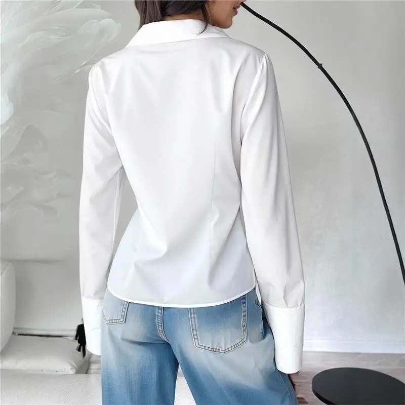 Slim Fit Bell Sve irt Women's Waist Cinching Layering V Ne Slimming ort Sve Long Sve Women's Top French Sle