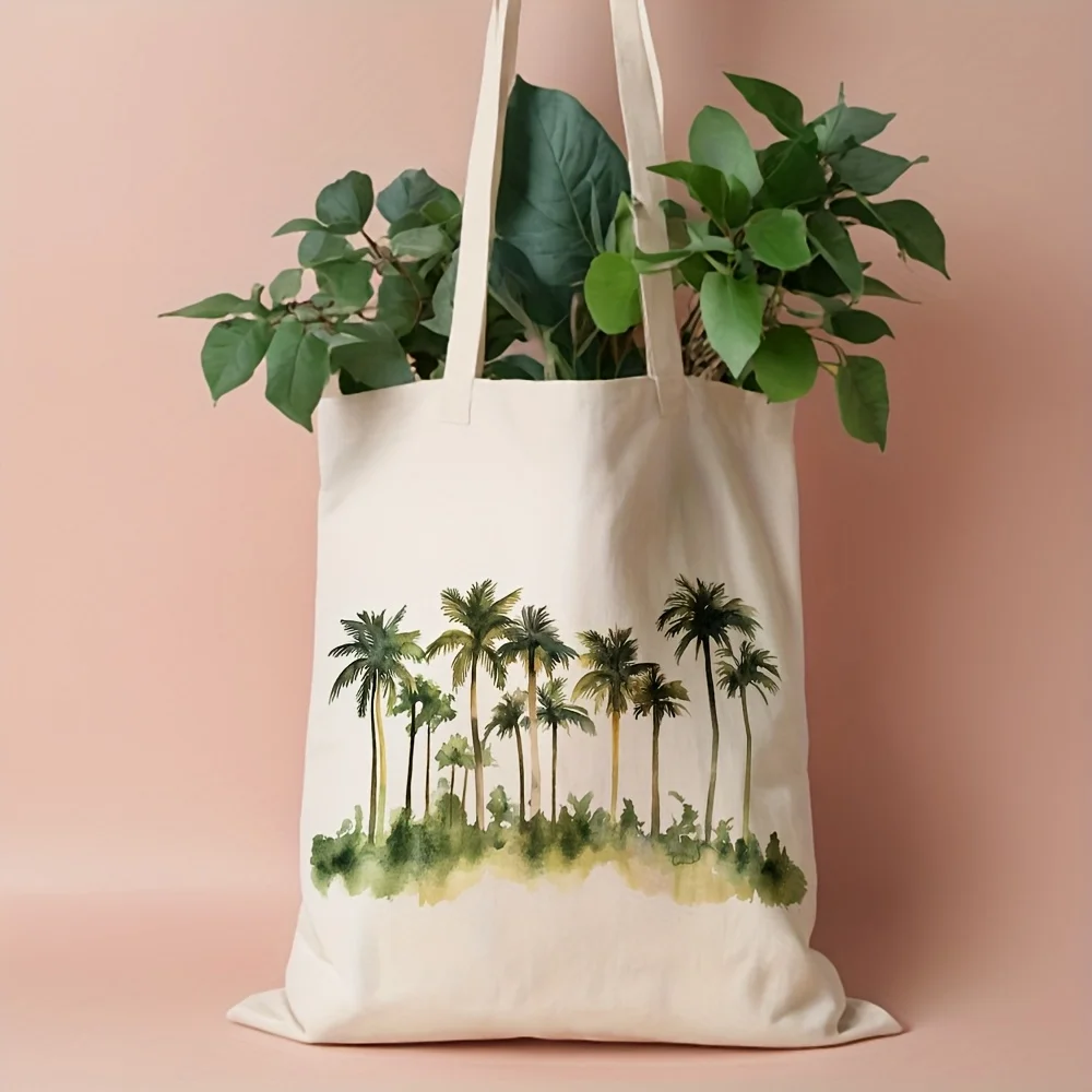1pc Tropical Palm Tree Canvas Tote Bag High Quality Reusable Grocery Stylish Summer Shopping Bag Perfect Gift for Friends