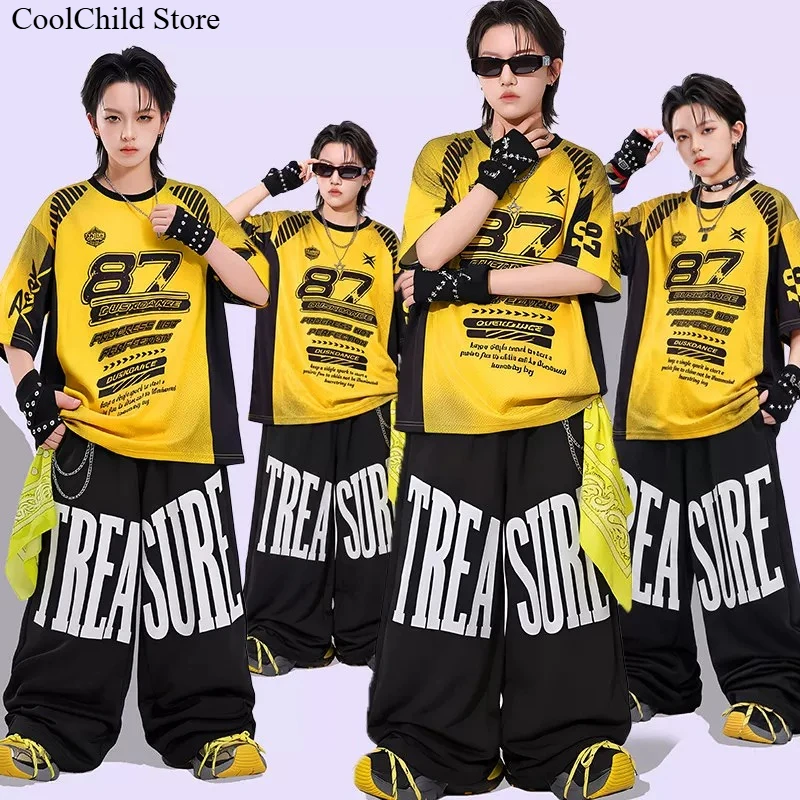 Boys Hip Hop Cool T-shirt Street Dance Letters Sport Loose Pants Girls K-pop Streetwear Children Costume Kids Jazz Clothes Sets