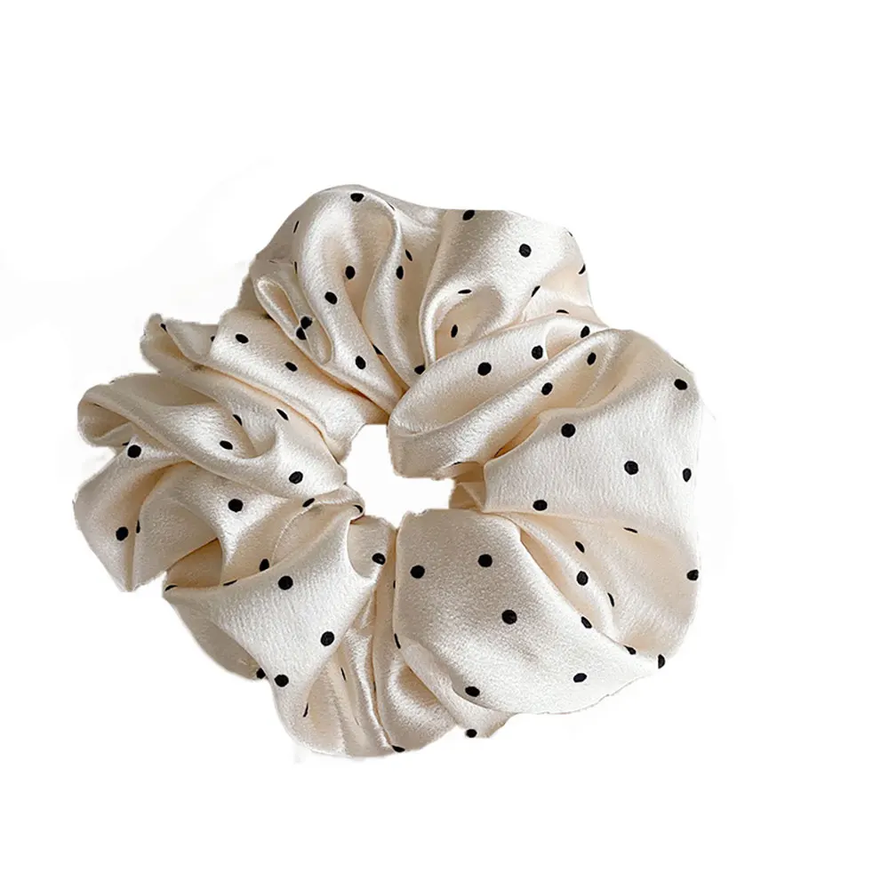 1Pcs Silk Scrunchies For Hair Simulation Silk Polka Dot Large Intestine Hair Ring Gentle Retro Head Rope Hair Ring Hair Accessor