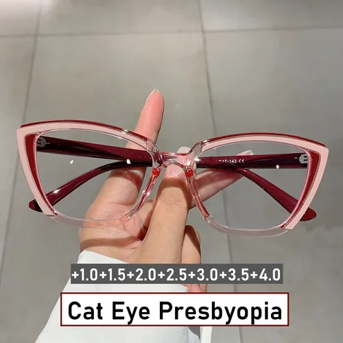 Nuevas y elegantes gafas de lectura ultraligeras Unisex, diseño de ojo de gato de lujo, prescripciones para miopía, presbicia transparente para hombres y mujeres