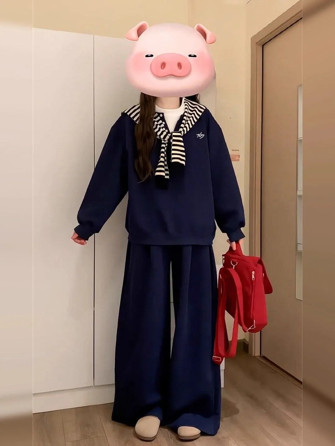 Plus Size Blaues Hoodie- und Hosen-Set, lässige Sportbekleidung für Damen, Long Sve Round Ne Pullover, zweiteilige Suite, Herbst, neue Ar...