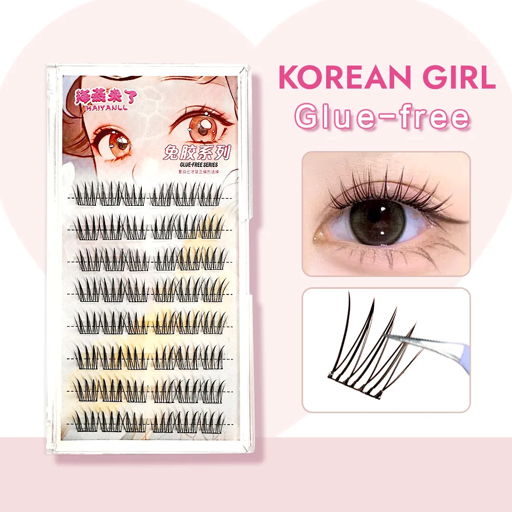 Glue-free False Eyelashes, Fishtail Princess Lazy Eyelashes, Natural Transparent Stem, Reused 48 Clusters Large Capacity