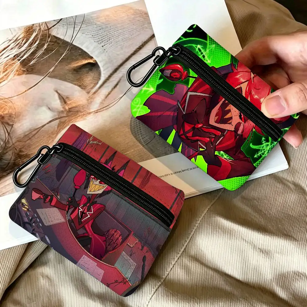 Alastor Hazbin Hotel Anime Mini Oxford Cloth Coin Purse With Carabiner Hook Portable Key Card Wallet Small Zipper Storage Pouch