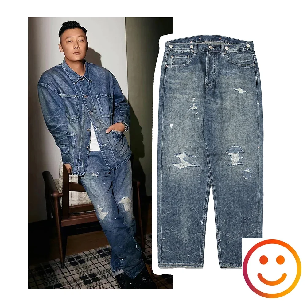 

High Quality Baggy MADNESS MDNS Denim Jeans Japanese Style Loose Fit Cowboy Pants Trousers for Men