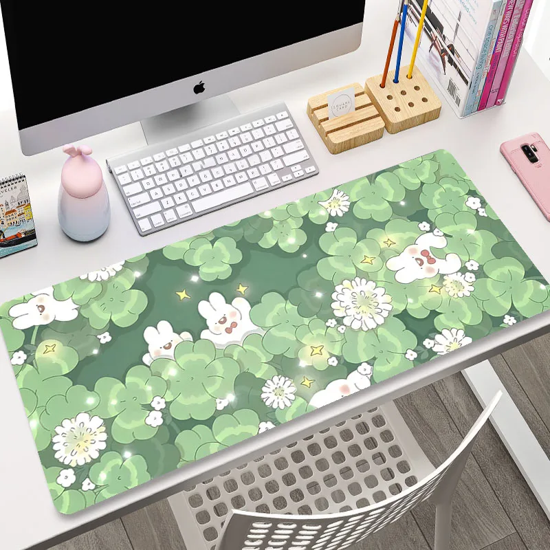 Large Mouse Pad Green Cute Flower Mouse pads Kawaii Cat Rabbit Cartoon Laptop Keyboard Table Mat Deskpad PC XXL Mousepad 100x50