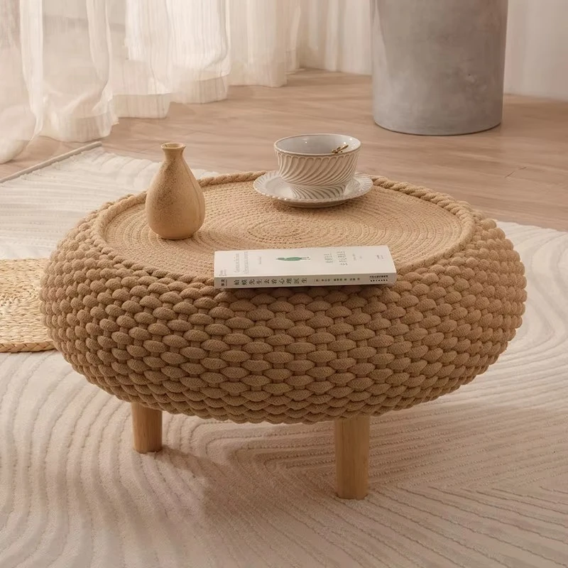 Vintage round rattan coffee table worker woven coffee table living room office