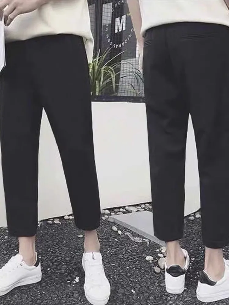 

Faionable корейские мужские повседневные брюки Bla с прямыми штанинами, летние брюки из тонкого материала, модный облегающий крой с девятью очками