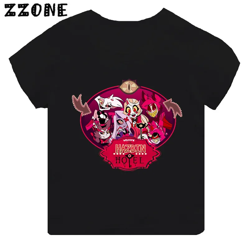 

Hot Sale Hazbin Hotel Print Cartoon Kids T-shirt Funny Girls Clothes Baby Boys Black Short Sleeve T shirt Children Tops,TH5878