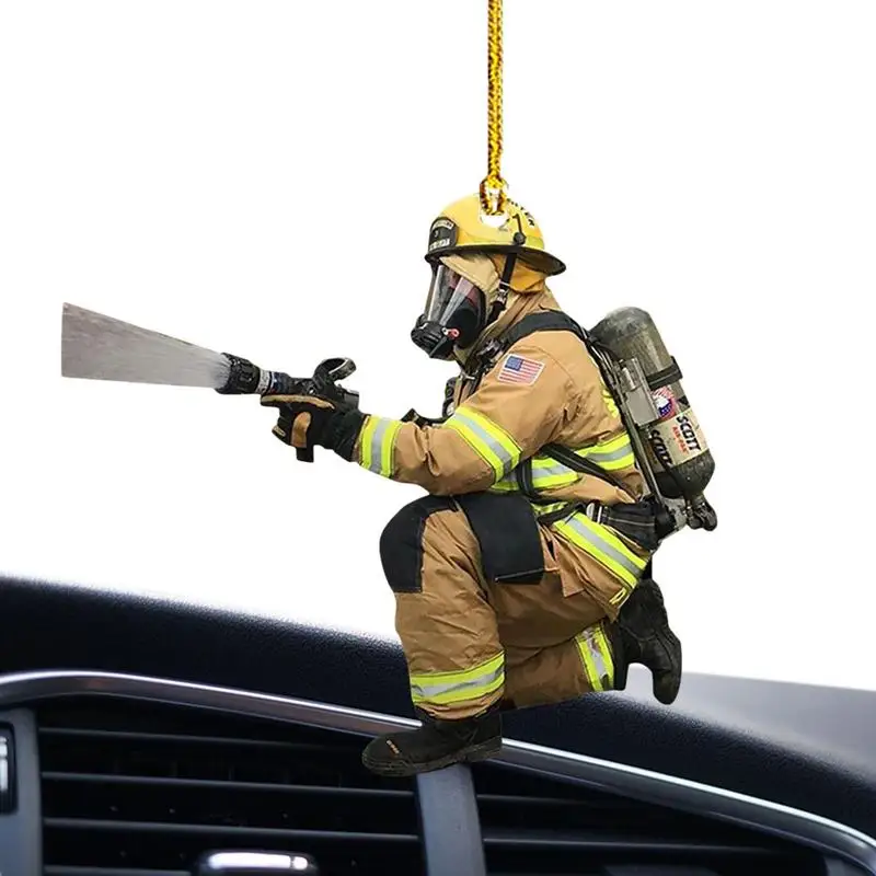 Firefighter Pendants Car Rearview Mirror supplies x max decoration Hanging 2D  Fireman Figurines Christmas Tree Ornaments