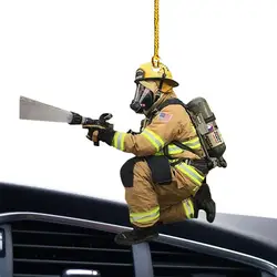 Firefighter Pendants Car Rearview Mirror supplies x max decoration Hanging 2D  Fireman Figurines Christmas Tree Ornaments