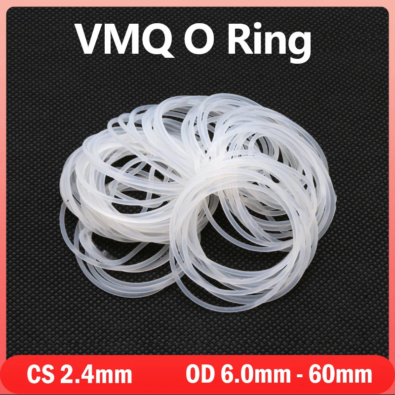 10/50pcs VMQ White Silicone Ring Gasket Thickness CS 2.4mm OD 6mm ~ 60mm Food Grade Waterproof Washer Rubber Insulate O Ring