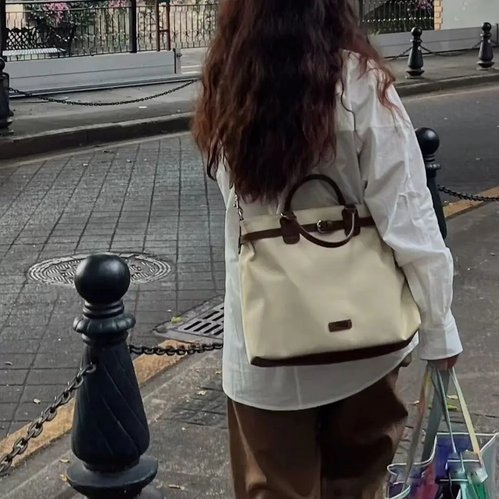 Portable French Nylon Shoulder Bag Solid Color Leisure Briefcase Backpack Commuting Fashion Laptop Bag Handbag