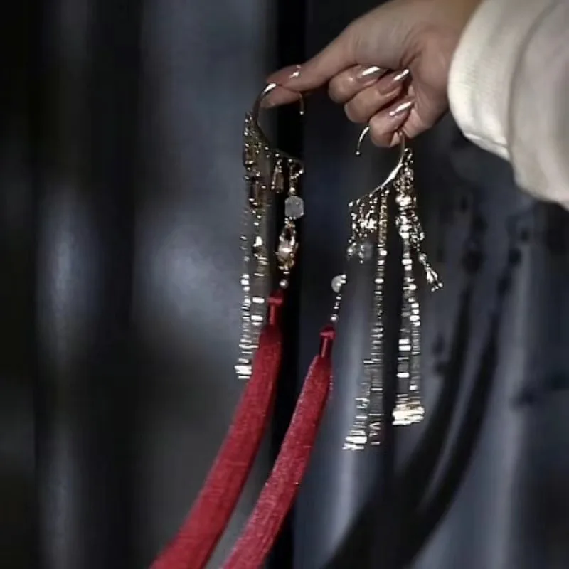 Chinese Traditional Tassel Ear Wrap No Piercing Long Tassel Drop Ethnic Element Dreamy Sophisticated Adaptable Vintage Chic