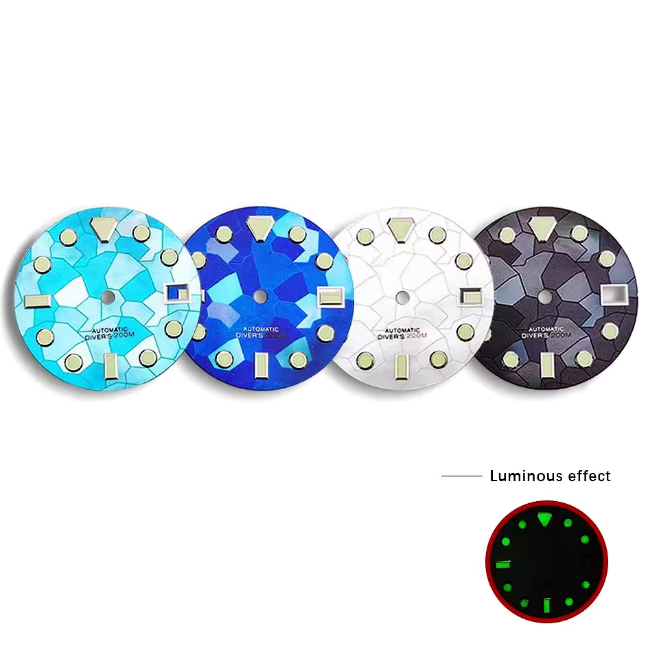28.5MM Irregular Color Block Watch Dial Green Luminous NH35 Faces Men's Diving Watches Modification Parts for NH36 Movement - view 4
