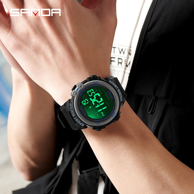 SANDA 2140 New Fashion Outdoor Sport Men Multifunction Watches Alarm Clock Chrono 5Bar Waterproof Digital Watch reloj hombre