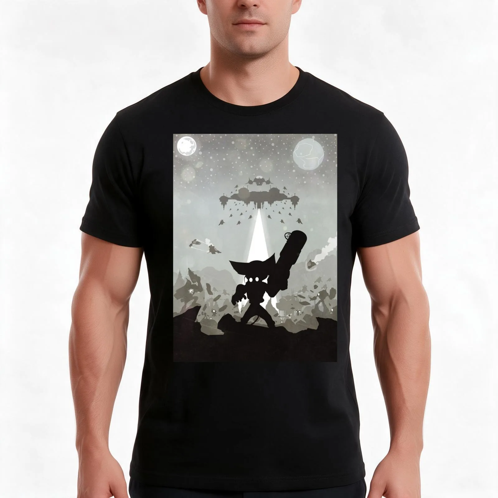 Ratchet and Clank - Showdown T-Shirt, Summer Casual Cotton Tee, Oversized Streetwear Tops, Vintage Graphic Print, 100% Cotton