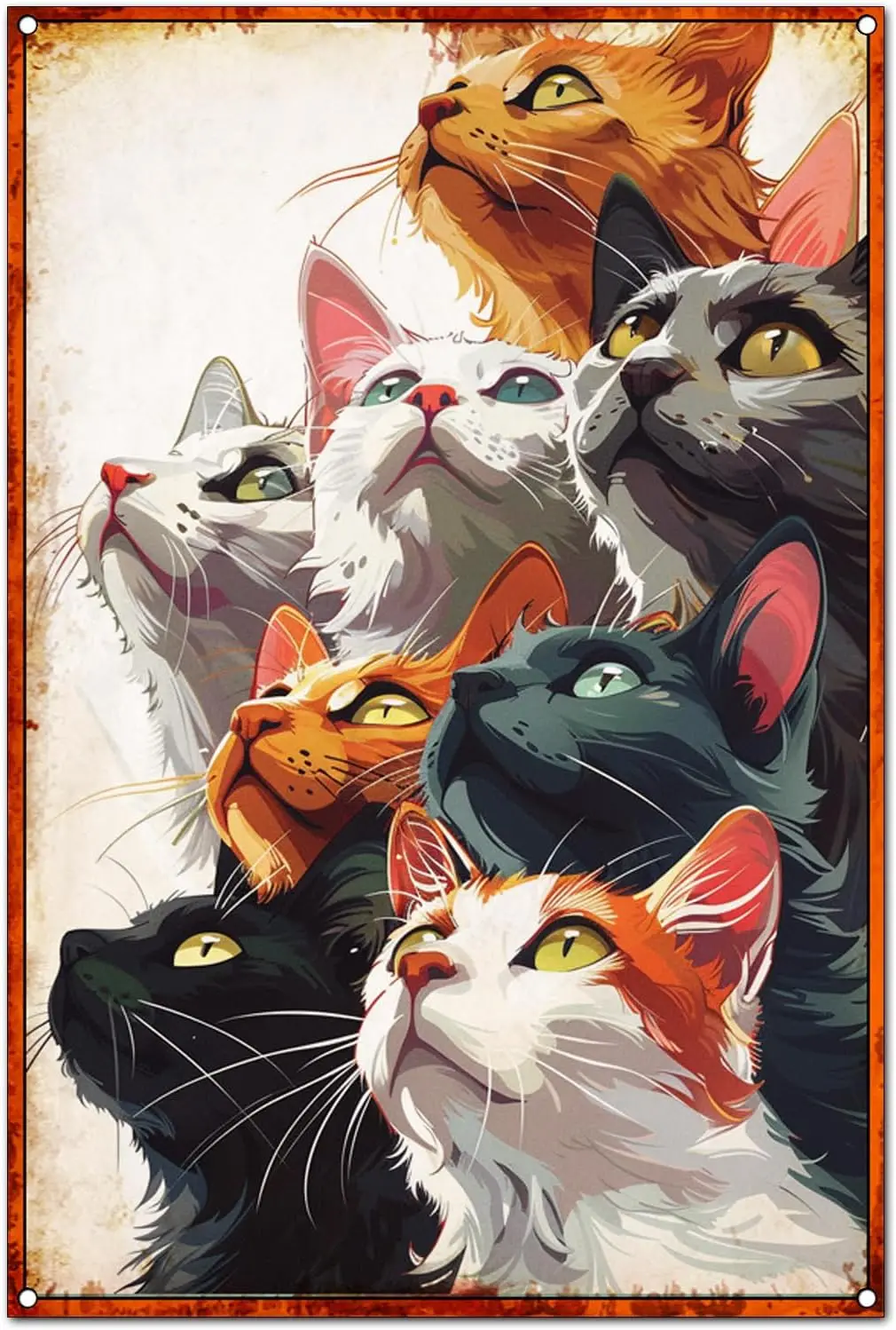 Original Vintage Cat Theme Wall Art Print Poster, A Bunch of Curious Cats Funny Retro Classic Art Wall Decoration, Tin Signs Art