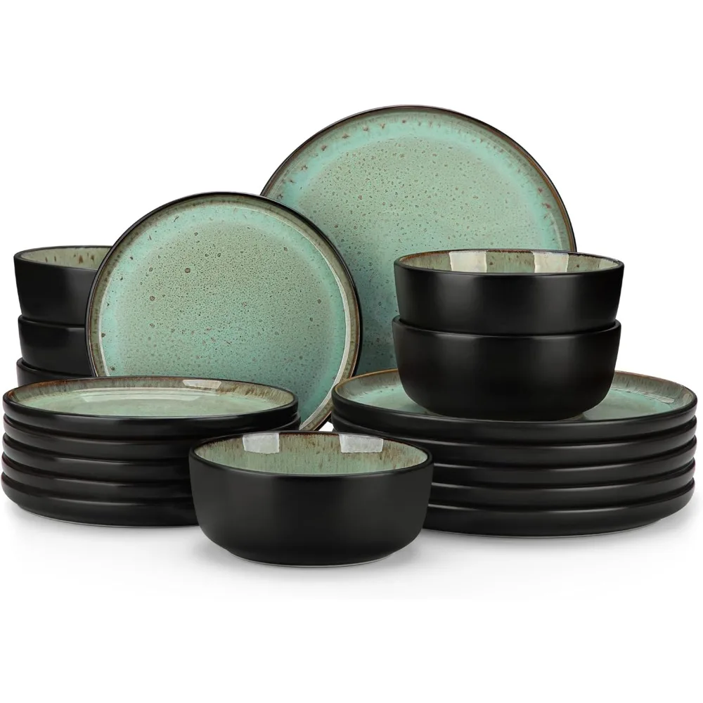 Stoneware Dinnerware Set for 6, 18-Piece Vancasso Plates and Bowls, Microwave and Dishwasher Safe Kitchenware