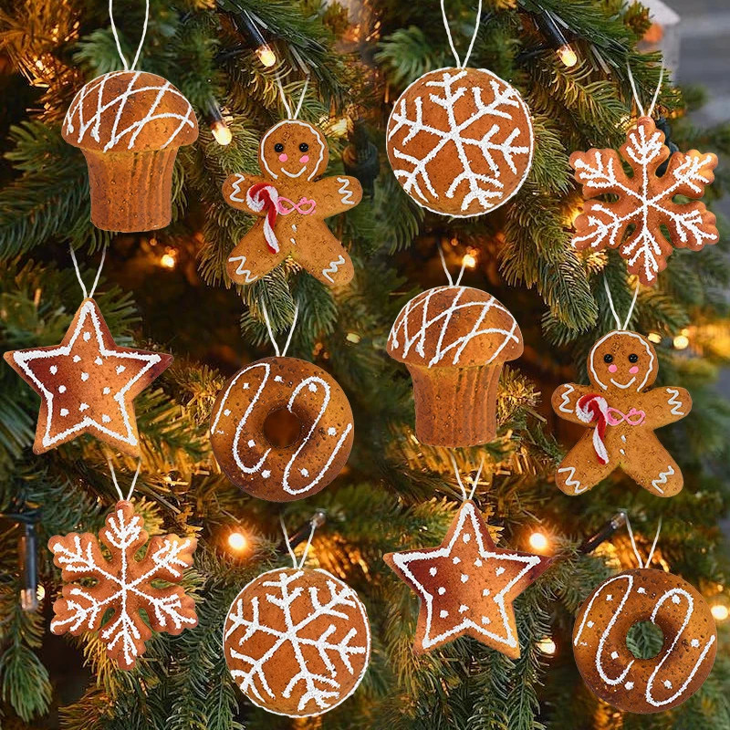 Christmas Tree Pendants Snowflake Gingerbread Man Foam Ball Hanging Ornaments 2024 Christmas Decoration For Home New Year 2025